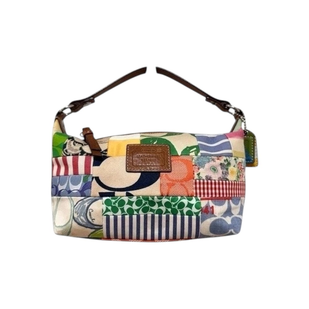Coach Multicolor Patchwork Accessory Pouch Clutch Canvas Leather Y2K